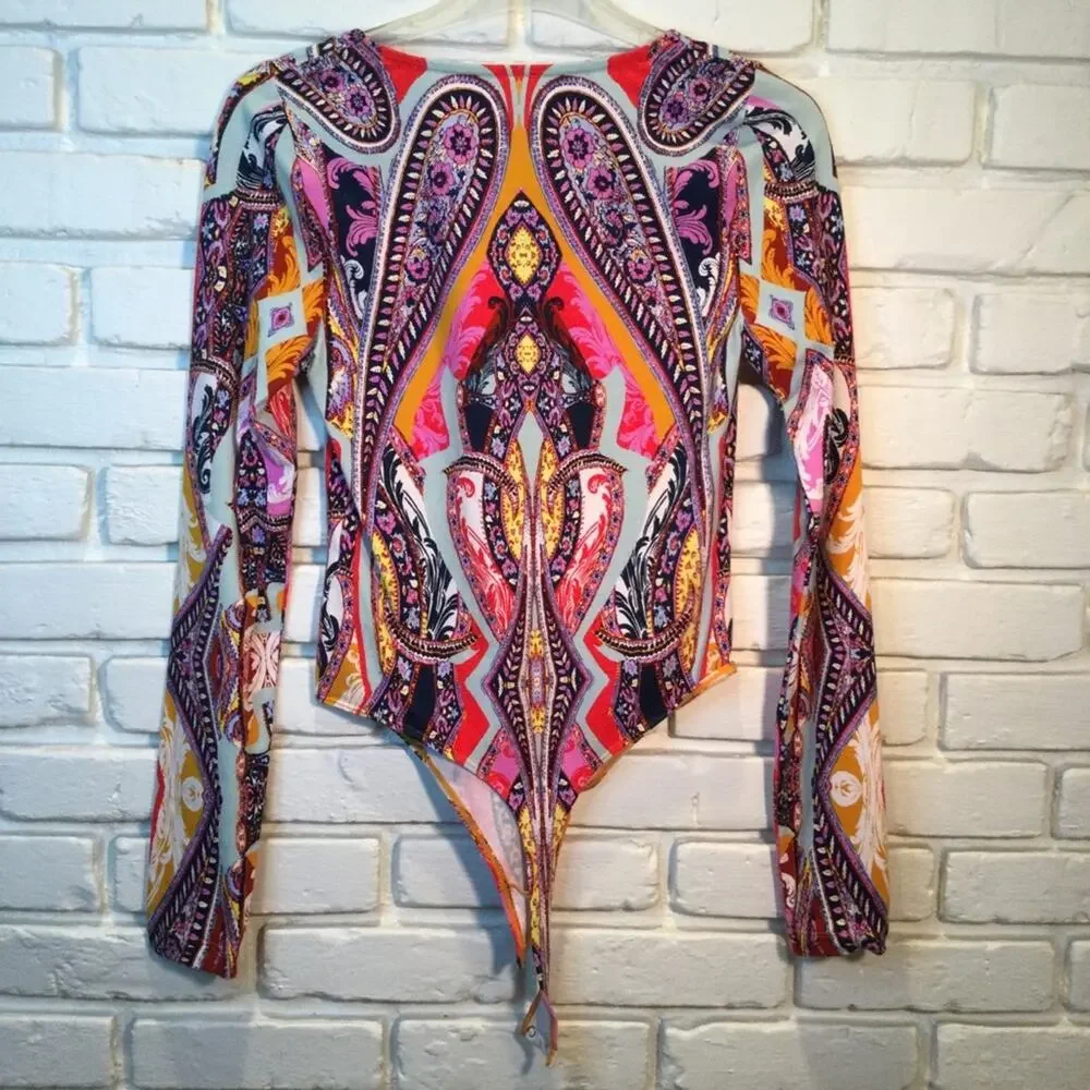 Free People Pick A Place Bodysuit Paisley NWT Small